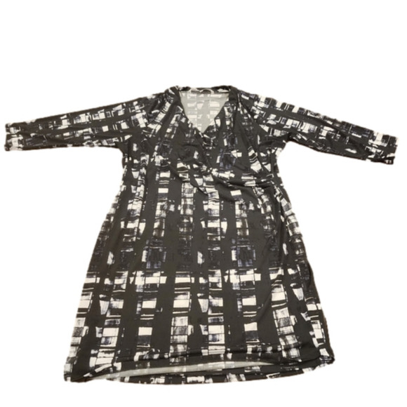 RACHEL Rachel Roy faux wrap black long sleeve sheath abstract print dress XL - Picture 1 of 8